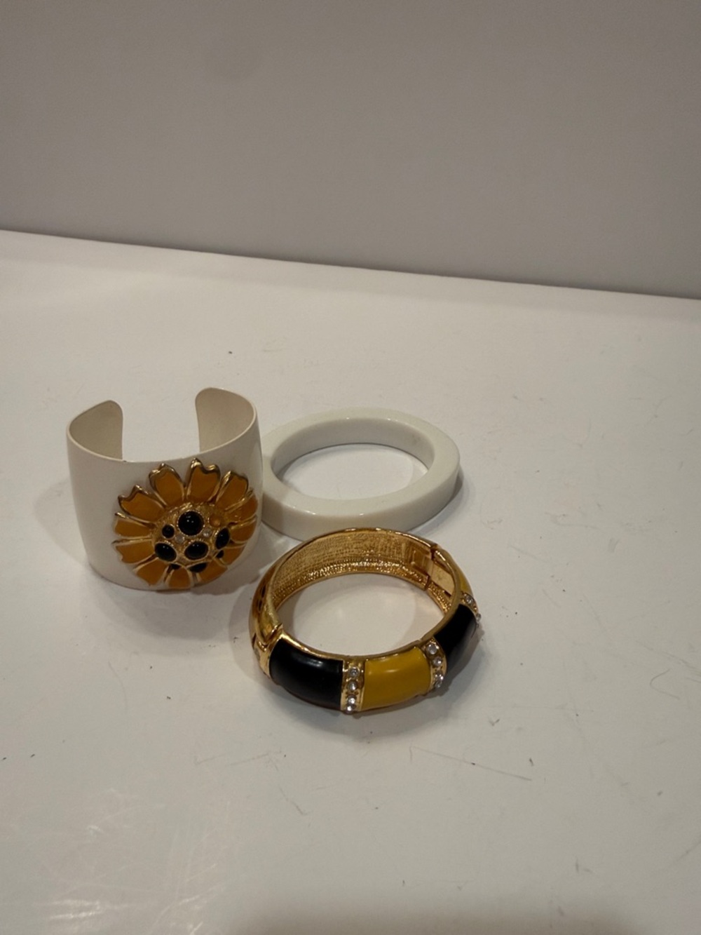 Banana Republic White Cuff with Yellow & Black Enamel Gold-Trim Bracelet Set
